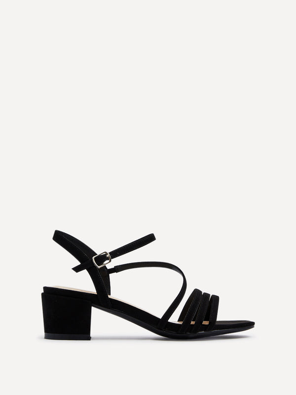 Linzi Black Faux Suede Strappy Heeled Sandal