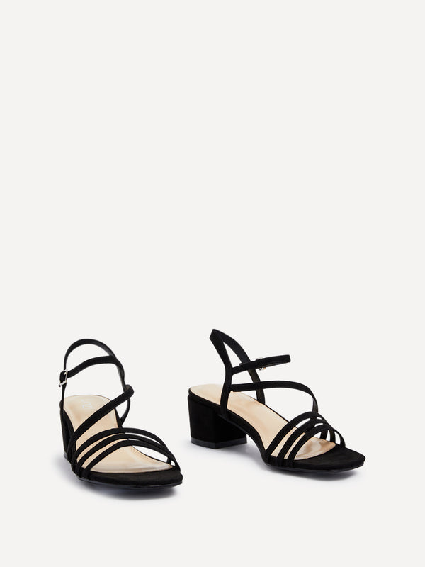 Linzi Black Faux Suede Strappy Heeled Sandal