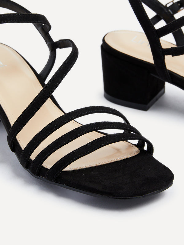 Linzi Black Faux Suede Strappy Heeled Sandal