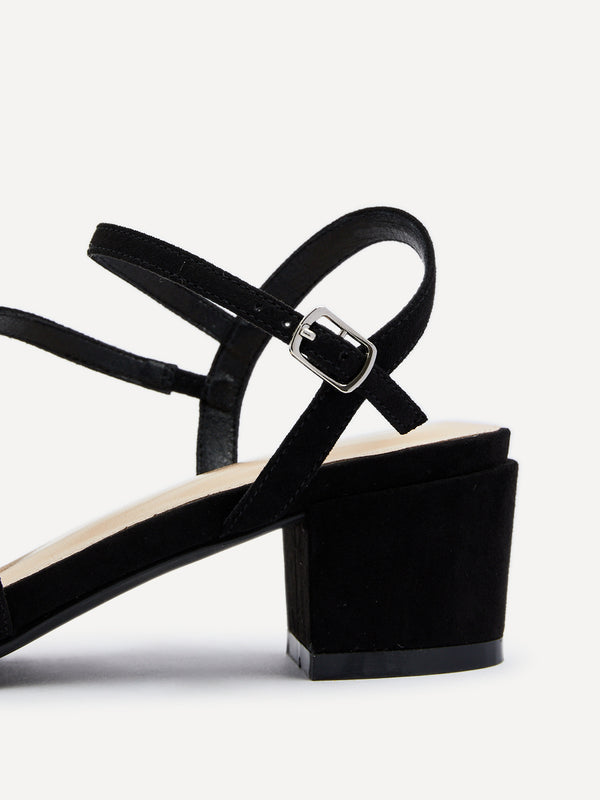 Linzi Black Faux Suede Strappy Heeled Sandal