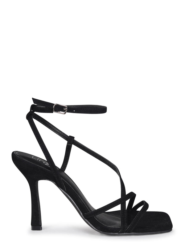 Linzi Black Faux Suede Strappy Heeled Sandal