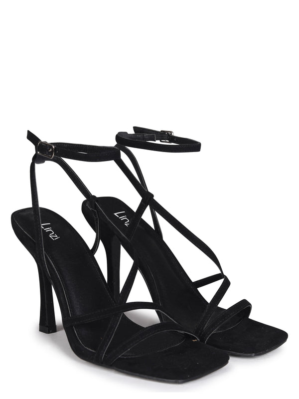 Linzi Black Faux Suede Strappy Heeled Sandal