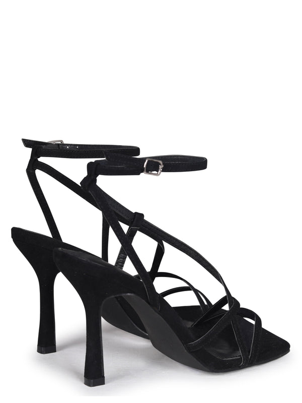Linzi Black Faux Suede Strappy Heeled Sandal