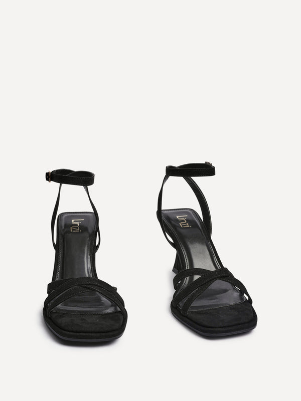 Linzi Black Faux Suede Strappy Heeled Sandals
