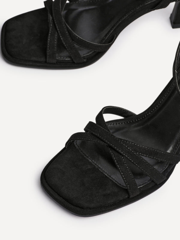 Linzi Black Faux Suede Strappy Heeled Sandals