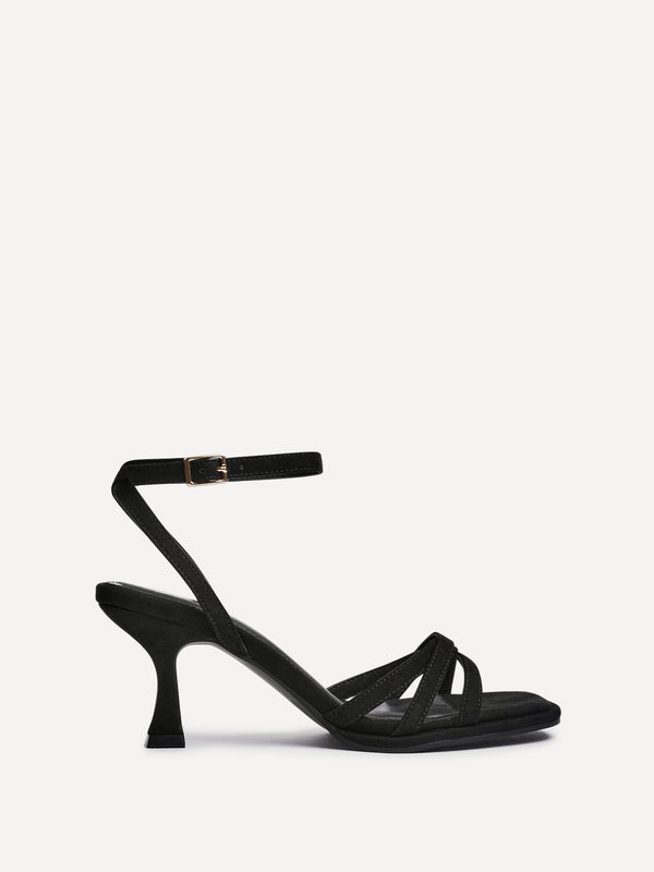 linzi Black Faux Suede Strappy Heeled Sandals