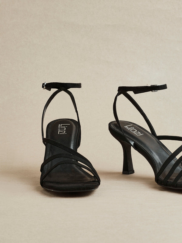 linzi Black Faux Suede Strappy Heels