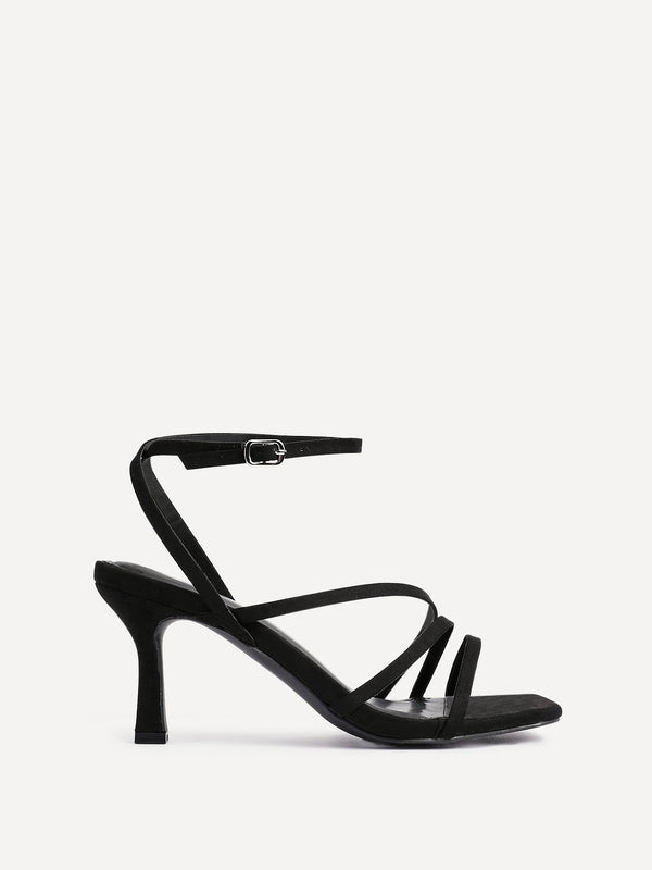 Linzi Black Faux Suede Strappy Heels