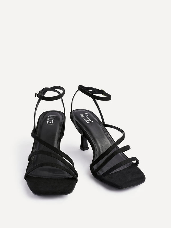 Linzi Black Faux Suede Strappy Heels