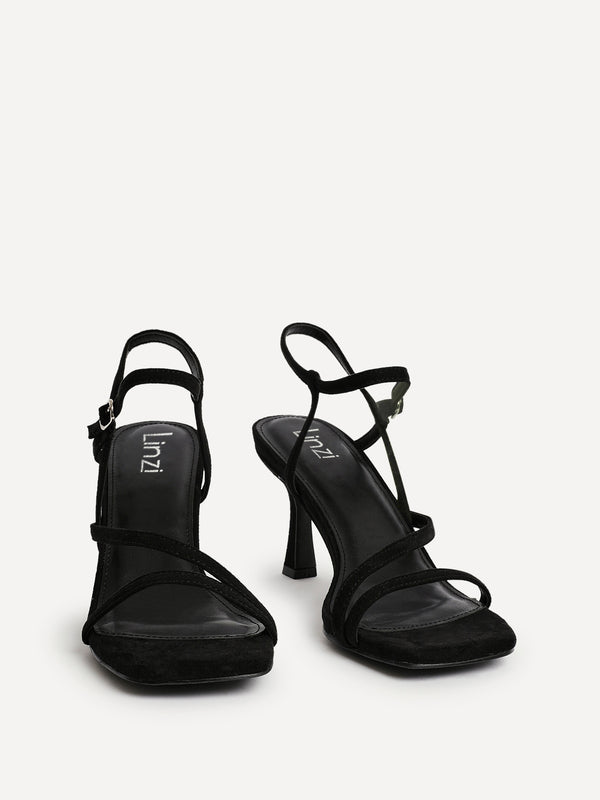 Linzi Black Faux Suede Strappy Heels