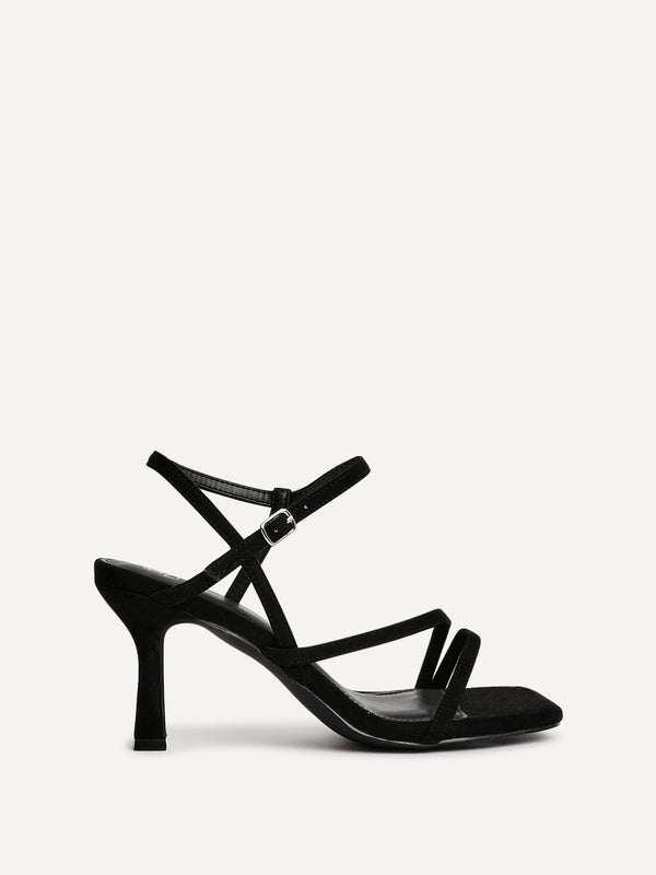 Linzi Black Faux Suede Strappy Heels