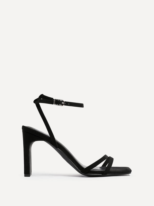 Linzi Black Faux Suede Strappy High Heel