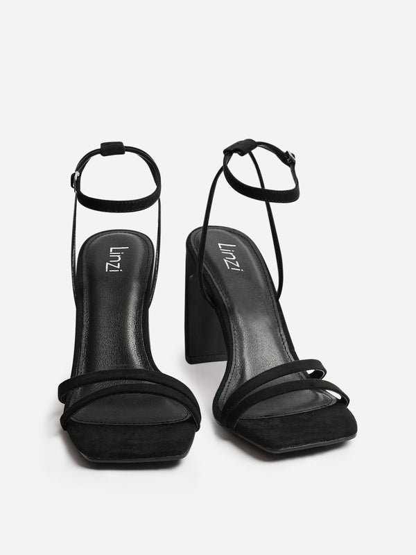 Linzi Black Faux Suede Strappy High Heel