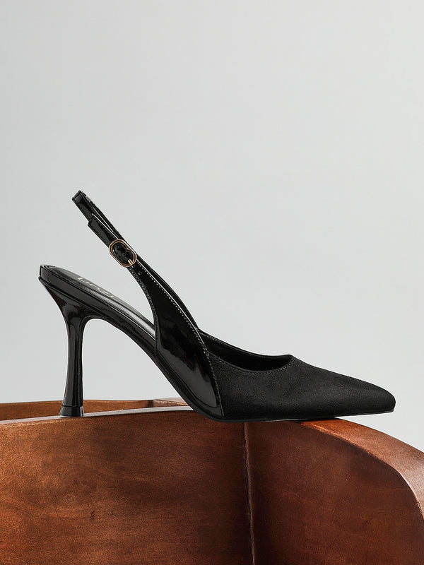 Linzi Black Faux Suede Two Tone Court Heel