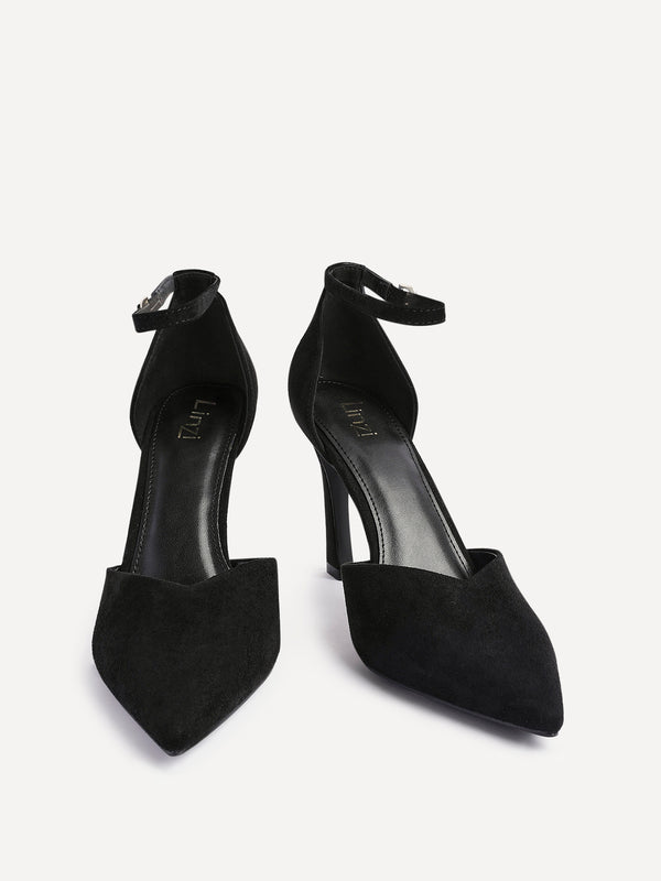 Linzi Black Faux Suede V Cut Court Heel
