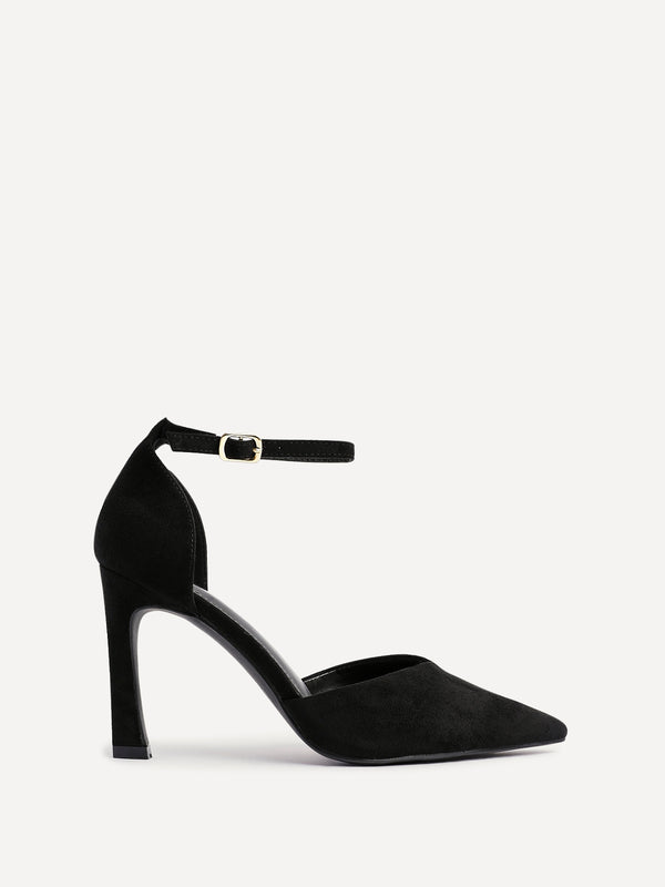 Linzi Black Faux Suede V Cut Court Heel