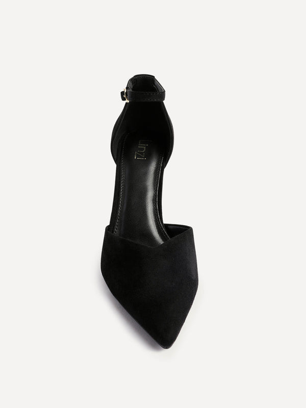 Linzi Black Faux Suede V Cut Court Heel