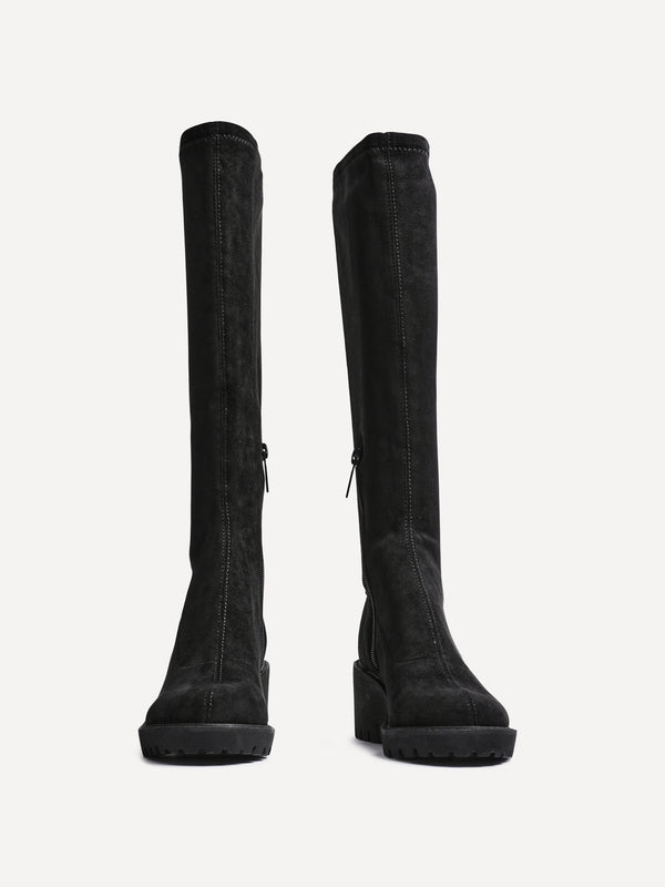 Linzi Black Faux Suede Wedge Knee High Boot