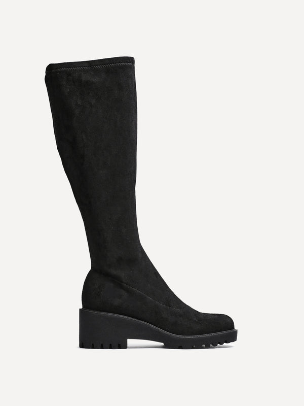 Linzi Black Faux Suede Wedge Knee High Boot