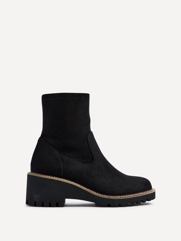 Linzi Black Faux Suede Wedged Heel Ankle Boot