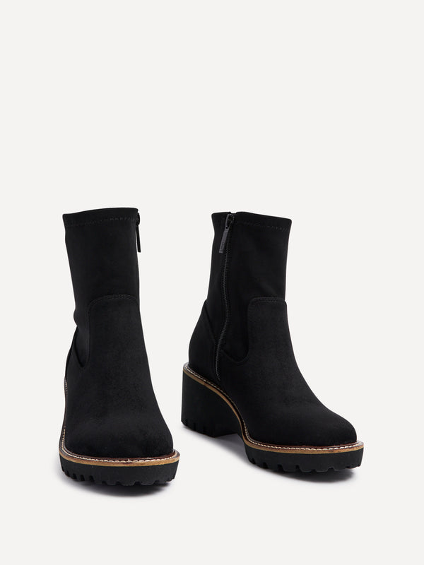 Linzi Black Faux Suede Wedged Heel Ankle Boot