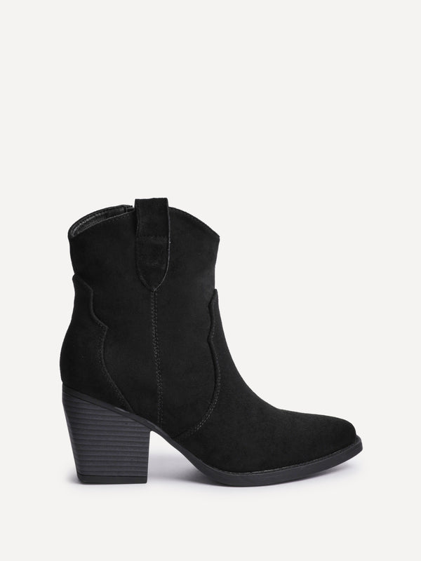 Linzi Black Faux Suede Western Ankle Boot