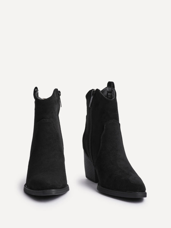 Linzi Black Faux Suede Western Ankle Boot