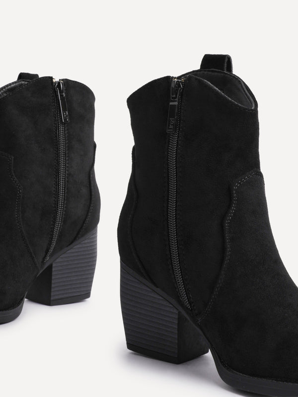Linzi Black Faux Suede Western Ankle Boot
