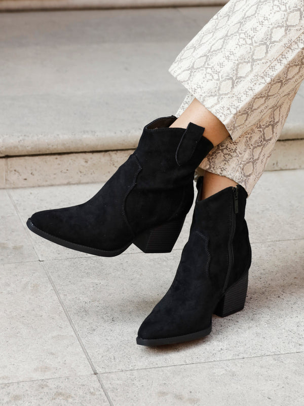 linzi Black Faux Suede Western Ankle Boot