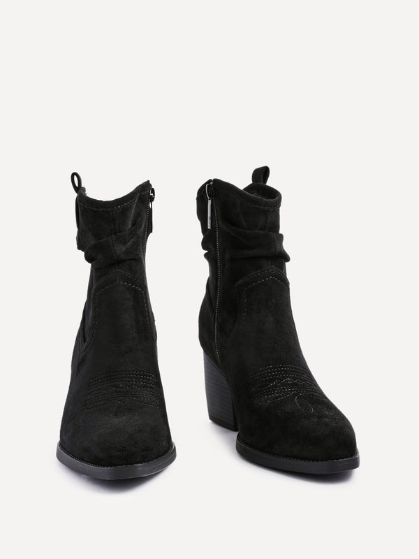 Linzi Black Faux Suede Western Inspired Ankle Boot