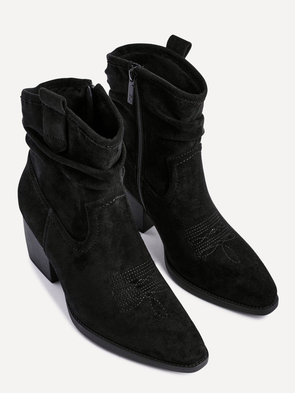 Linzi Black Faux Suede Western Inspired Ankle Boot