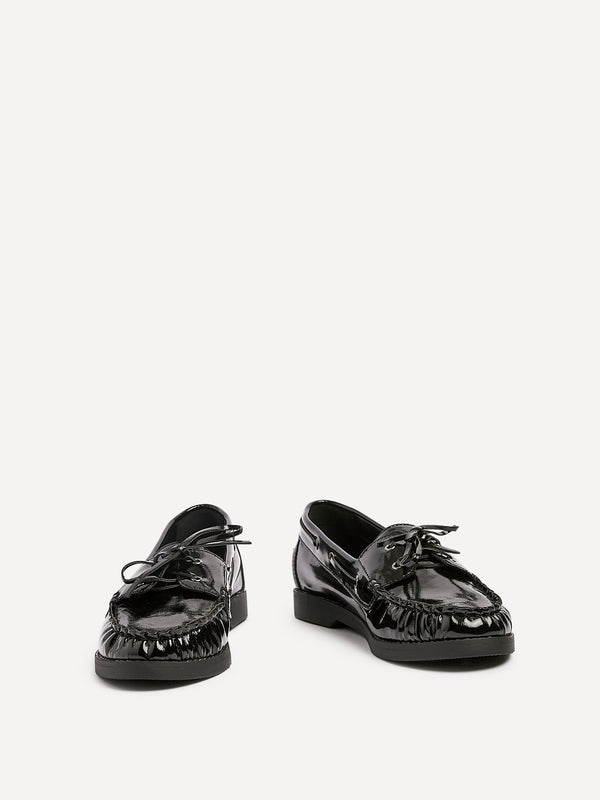 Linzi Black High Shine Boat Shoes