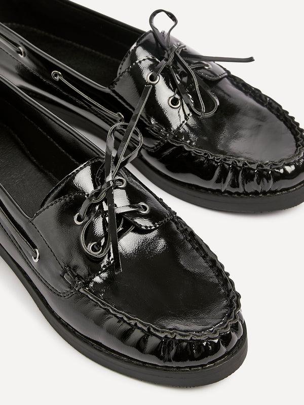 Linzi Black High Shine Boat Shoes