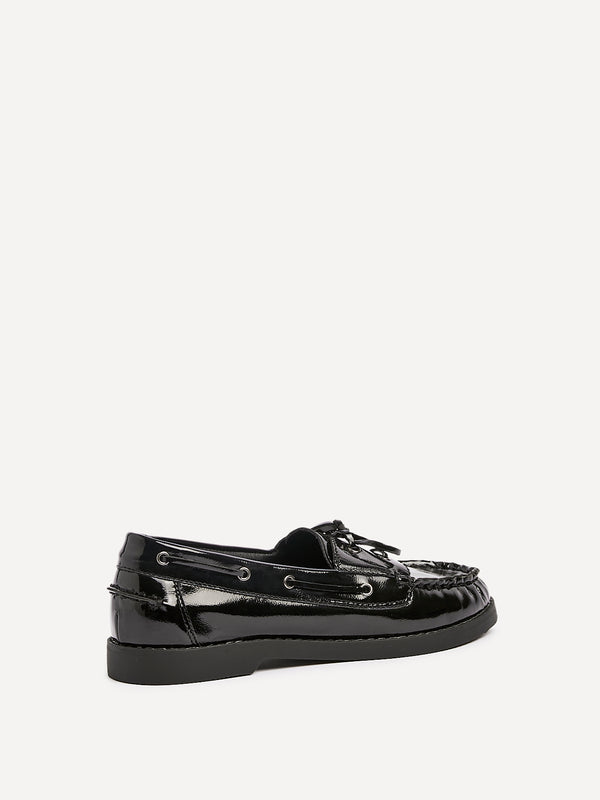 Linzi Black High Shine Boat Shoes