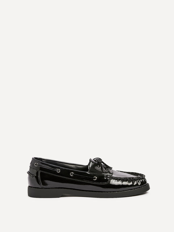 linzi Black High Shine Boat Shoes