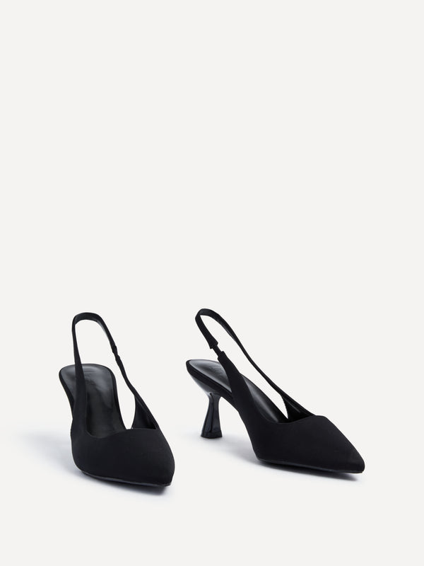 Linzi Black Lycra Sling Back Low Court Heel