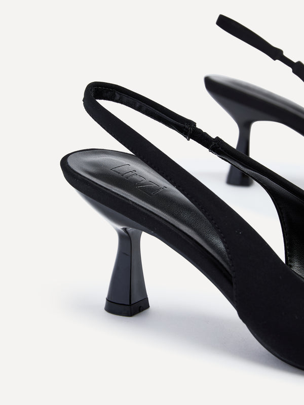 Linzi Black Lycra Sling Back Low Court Heel