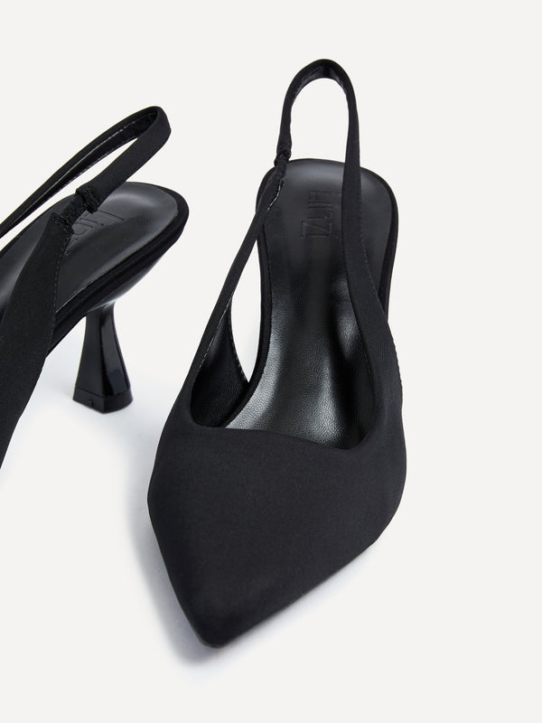Linzi Black Lycra Sling Back Low Court Heel