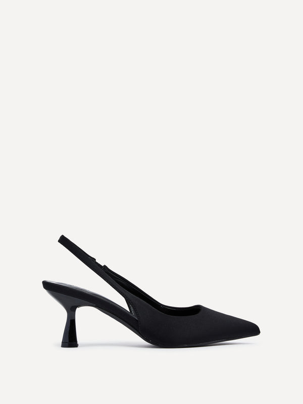 linzi Black Lycra Sling Back Low Court Heel
