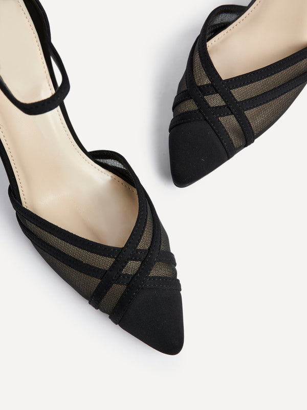Linzi Black Mesh Closed Back Court Heel