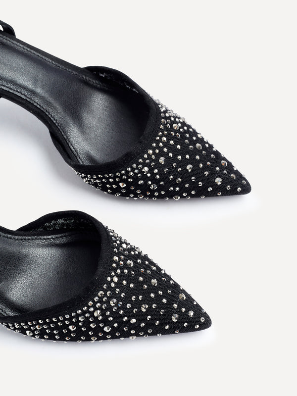 Linzi Black Mesh & Diamante Court Heel