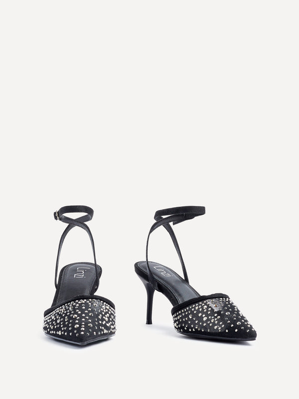 Linzi Black Mesh & Diamante Court Heel