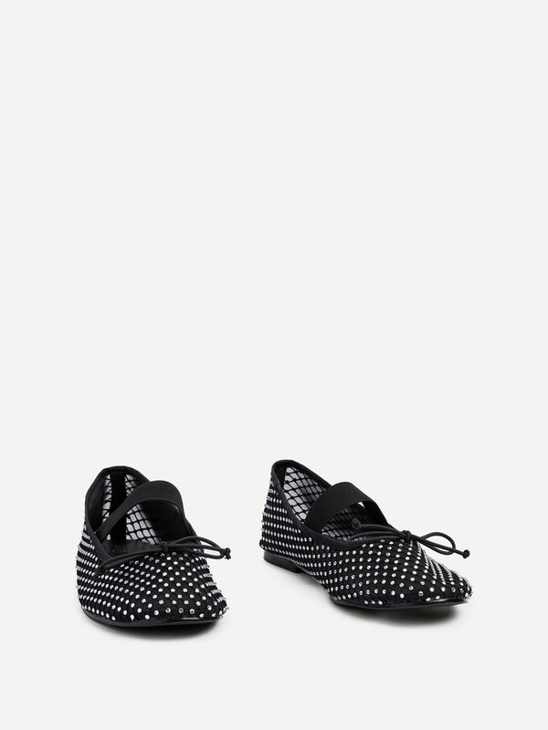 Linzi Black Mesh & Diamante Mary Jane Pump