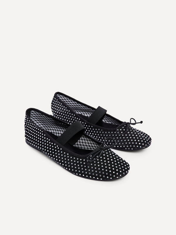 Linzi Black Mesh & Diamante Mary Jane Pump