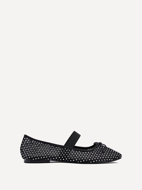 linzi Black Mesh & Diamante Mary Jane Pump