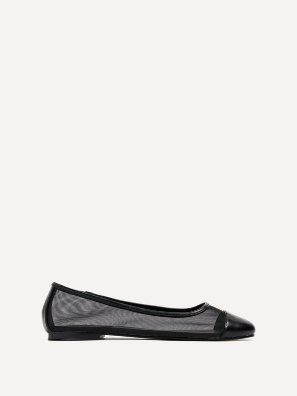 linzi Black Mesh & Faux Leather Mary Jane Pump