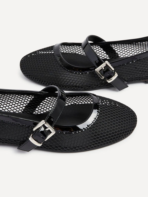 Linzi Black Mesh Mary Jane Pump