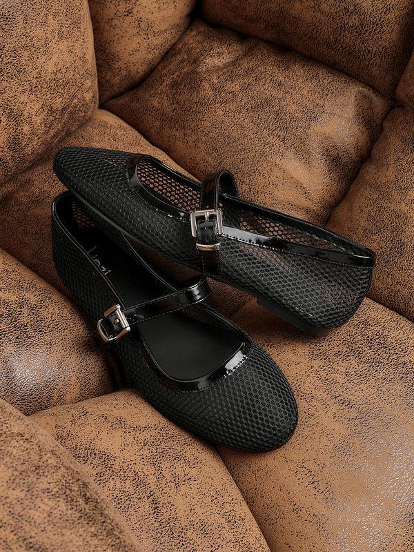 linzi Black Mesh Mary Jane Pump