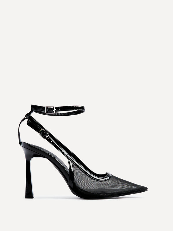 Linzi Black Mesh Stiletto Court Heel