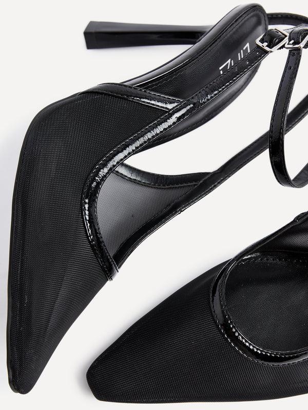 Linzi Black Mesh Stiletto Court Heel